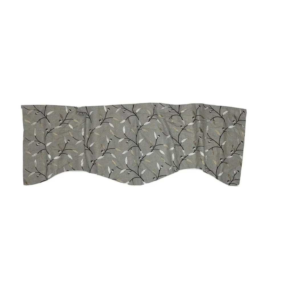 1 Handmade Custom Gray Valance Curtain Embroidered Floral Linen Luxury Window